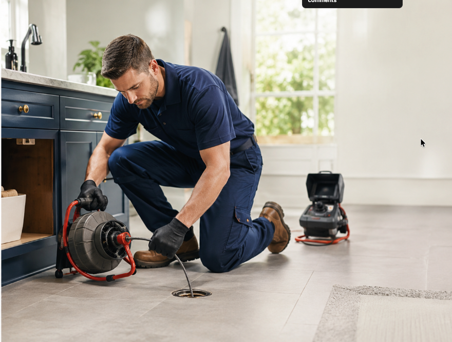 Drain cleaning in progress